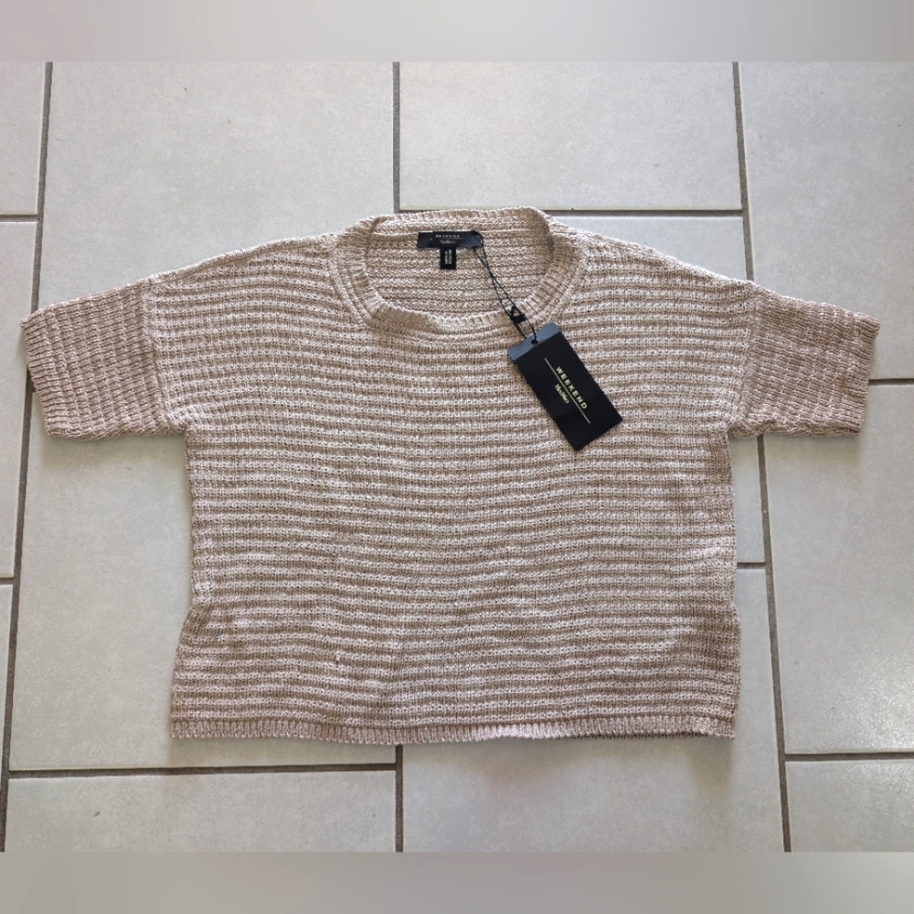 MaxMara Weekend Beige Knit Short Sleeve Sweater New With Tags Size XS